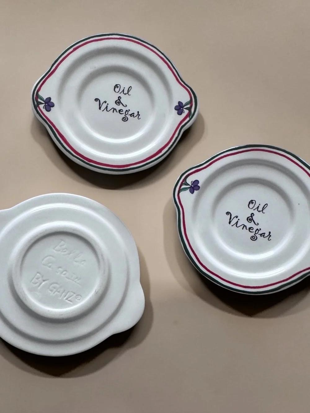 Bella Casa by Ganz Oil & Vinegar Dipping Plates Set of 3 Hand Painted Floral